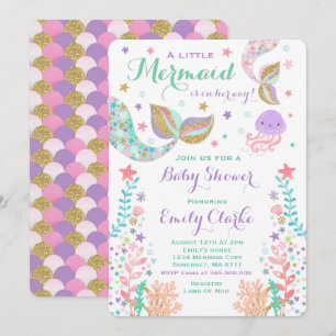 Mermaid Baby Shower Invitation Pink Gold Shower