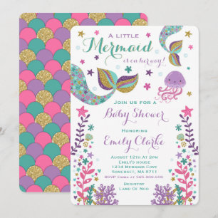 Mermaid Baby Shower Invitation Pink Gold Shower