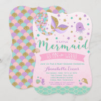 Mermaid Baby Shower Invitation Pink Purple Teal