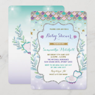 Mermaid Baby Shower Invitation Purple Gold Ocean
