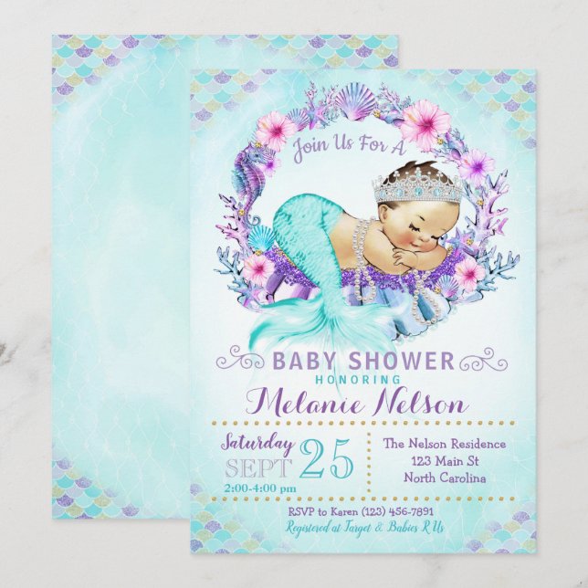 Mermaid Baby Shower Invitation Sprinkle (Front/Back)