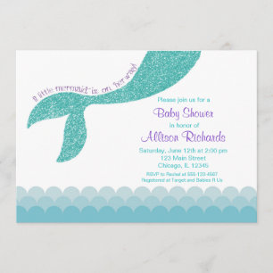 Mermaid baby shower invitation, teal aqua purple invitation