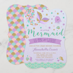 Mermaid Baby Shower Invitation Teal Purple Gold