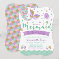 Mermaid Baby Shower Invitation Teal Purple Gold