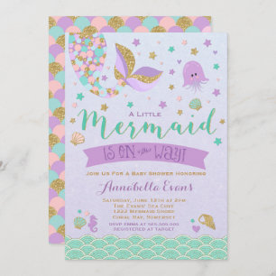 Mermaid Baby Shower Invitation Teal Purple Gold