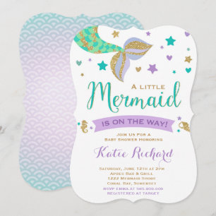Mermaid Baby Shower Invitation Teal Purple Gold