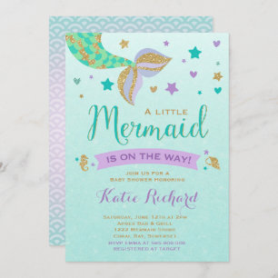 Mermaid Baby Shower Invitation Teal Purple Gold