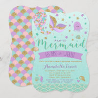 Mermaid Baby Shower Invitation Teal Purple Gold