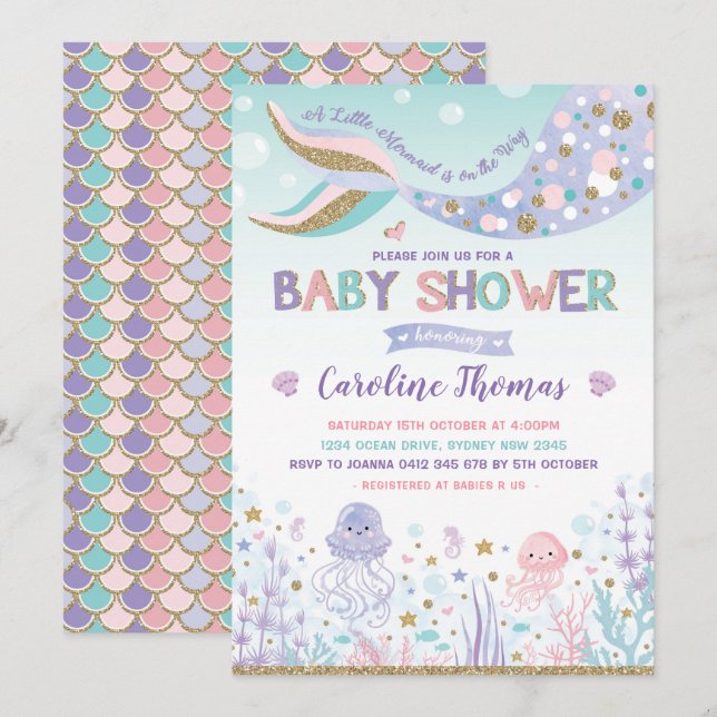 Mermaid Baby Shower Invite Under The Sea Party (Front/Back)