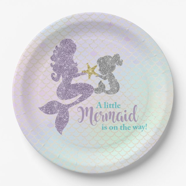 Mermaid Baby Shower Lavender Teal Paper Plates (Front)