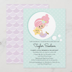 Mermaid Baby Shower Light Skin Tone Invitation