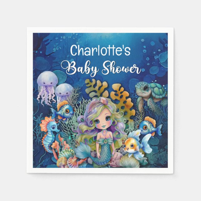 Mermaid Baby Shower Napkin (Front)