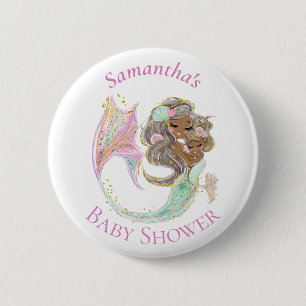 Mermaid Baby Shower Nautical 6 Cm Round Badge