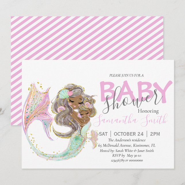 Mermaid Baby Shower nautical Announcement (Front/Back)