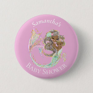 Mermaid Baby Shower Nautical Pink Button