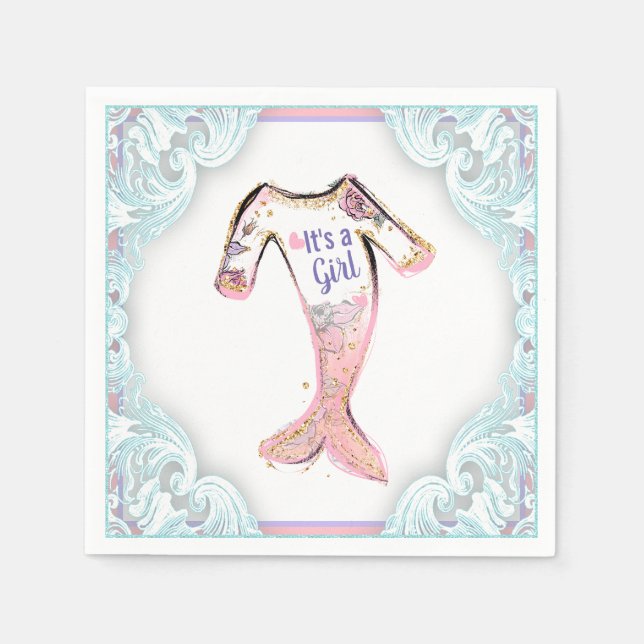 Mermaid Baby Shower Paper Napkins (Front)