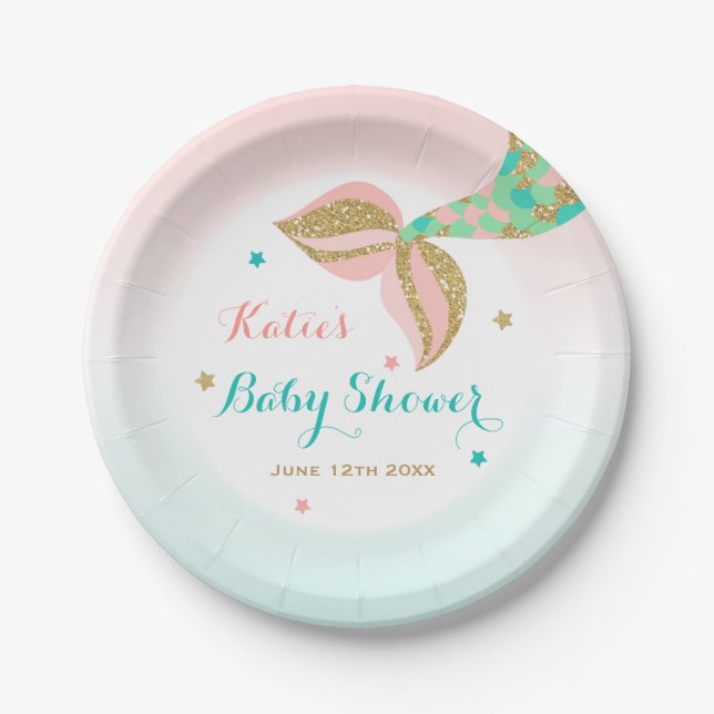 Mermaid Baby Shower Paper Plate 7" Mermaid Shower (Front)
