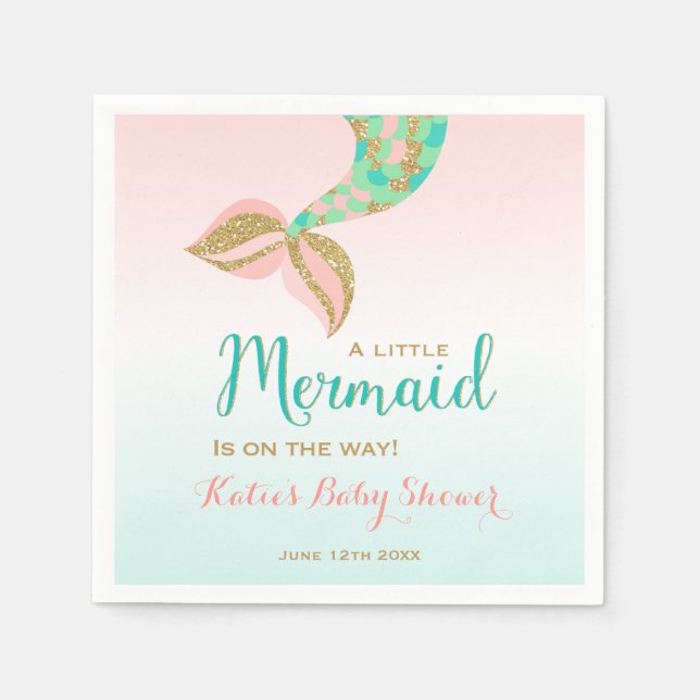 Mermaid Baby Shower Party Napkin Whimsical Mermaid (Front)
