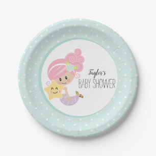 Mermaid Baby Shower Plates Light Skin Tone