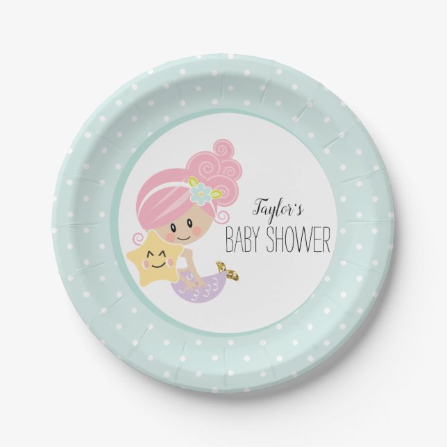 Mermaid Baby Shower Plates Light Skin Tone (Front)