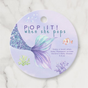 Mermaid Baby shower Pop it! when she pops Favour Tags