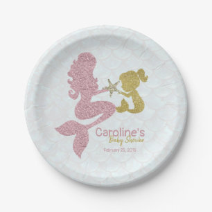 Mermaid Baby shower Rose Gold Paper Plates