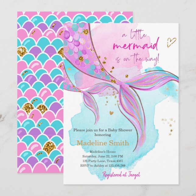 Mermaid Baby Shower Sprinkle Girl Pink Invitation (Front/Back)