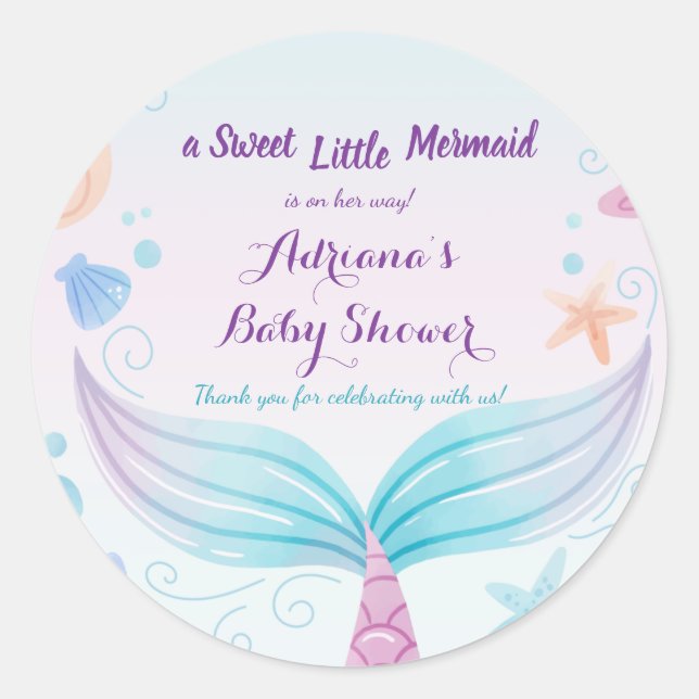 Mermaid Baby Shower Starfish Shell Under the Sea B Classic Round Sticker (Front)