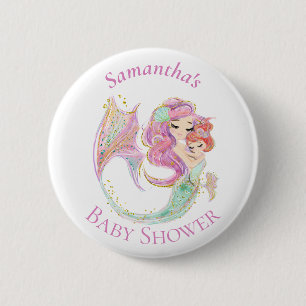 Mermaid Baby Shower Sweet Little Mermaid  6 Cm Round Badge