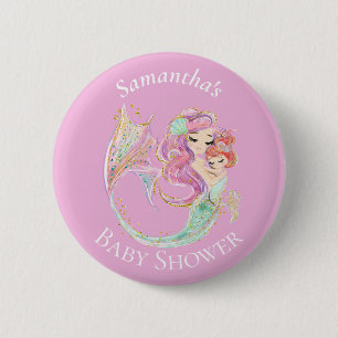 Mermaid Baby Shower Sweet Little Mermaid 6 Cm Round Badge