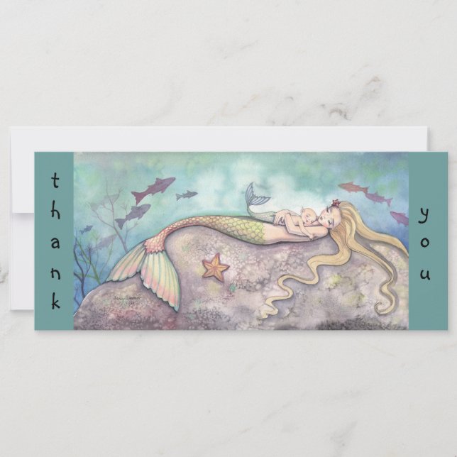 Mermaid Baby Shower Thank You Notes Invitation (Front)