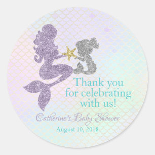 Mermaid Baby Shower thank you stickers party favou
