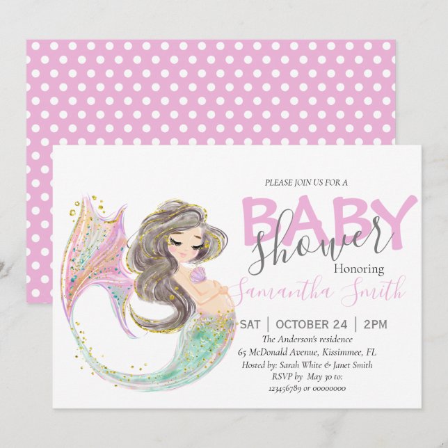 Mermaid baby shower under the sea announcement (Front/Back)