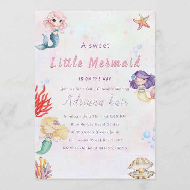 Mermaid Baby Shower Under the Sea Baby Girl Invita Invitation (Front)