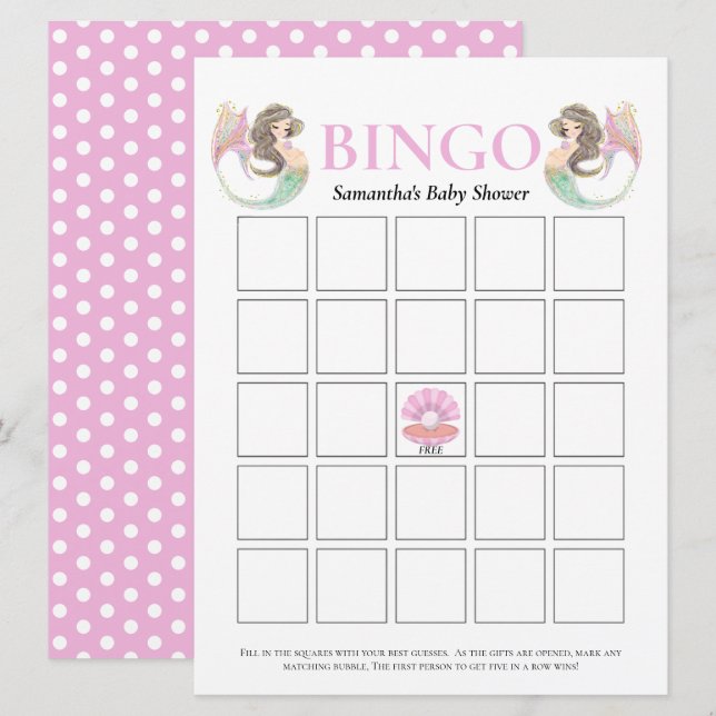 Mermaid baby shower under the sea bingo invitation (Front/Back)
