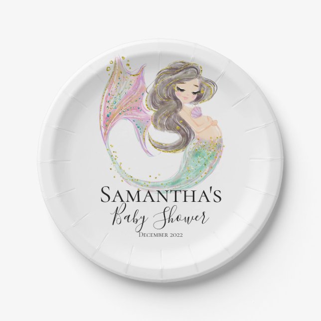 Mermaid Baby Shower. Under The Sea. Glitter Paper Plate (Front)