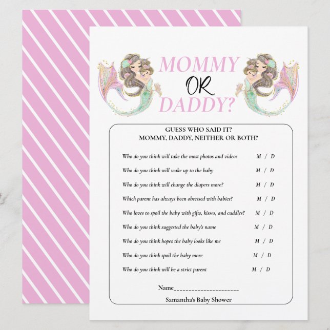 Mermaid baby shower under the sea invitation (Front/Back)