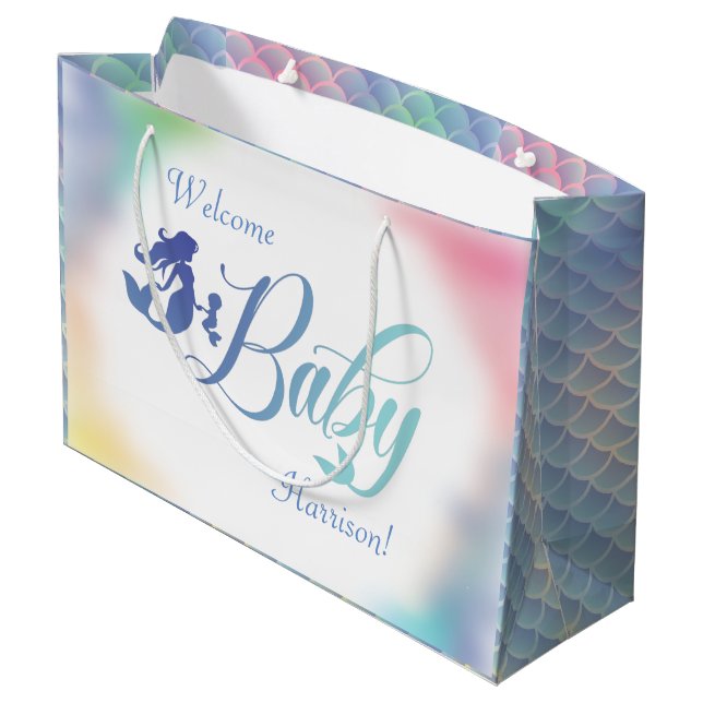 Mermaid Baby Shower Under the Sea Pastel Large Gift Bag (Back Angled)
