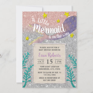 Mermaid Baby Shower Under the Sea Silver Glitter Invitation