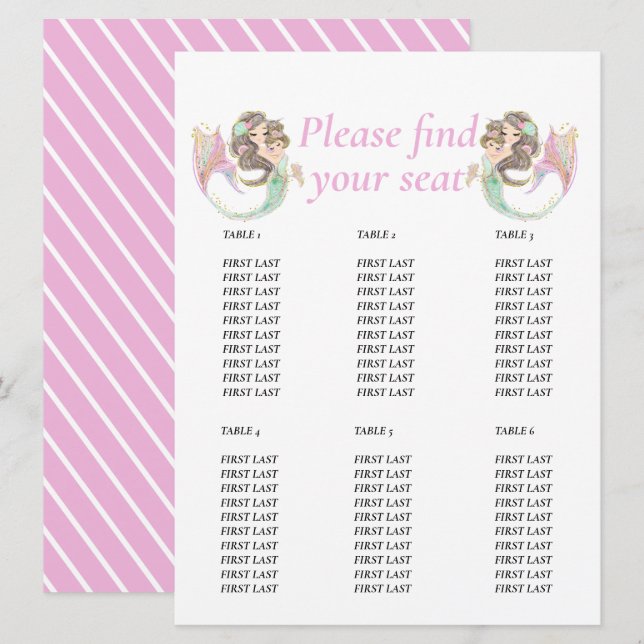 Mermaid baby shower under the sea Table chart  Invitation (Front/Back)
