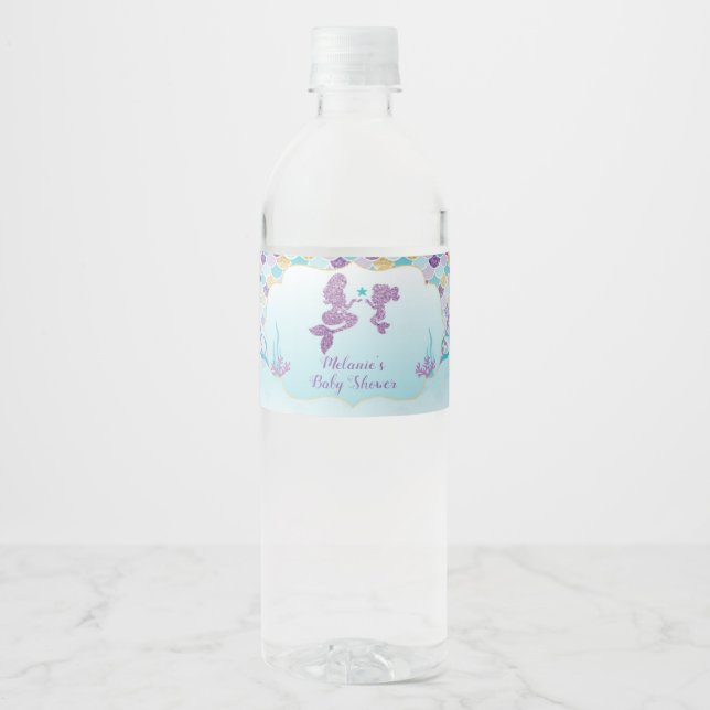 Mermaid Baby Shower Water Bottle Labels (Front)