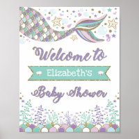 Mermaid Baby Shower Welcome Sign Beach Sea Poster