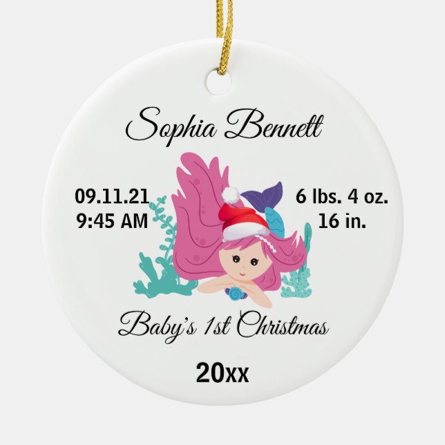 Mermaid Baby's Girl First Christmas Custom Photo  Ceramic Tree Decoration (Front)