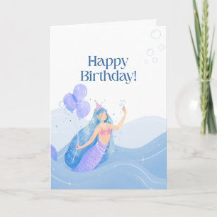 Mermaid & Balloons Happy Birthday Card