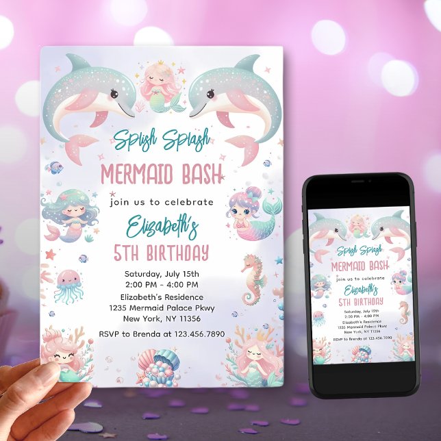 Mermaid Bash Under the Sea Birthday Invitation (Creator Uploaded)