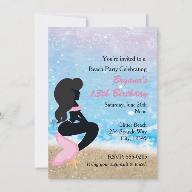 Mermaid Beach Bunny Sparkle Swim Party Invitation (Front)