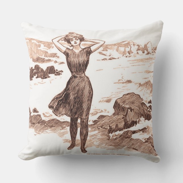 Mermaid Beach Gibson Girl Victorian Antique Cushion (Front)