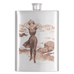 Mermaid Beach Gibson Girl Victorian Antique Hip Flask