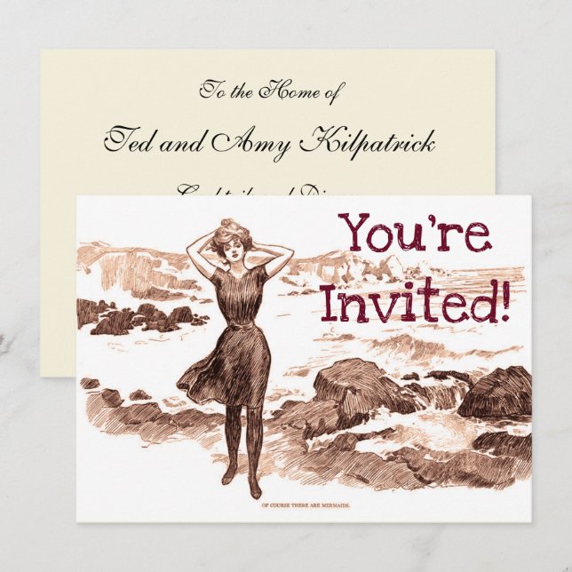 Mermaid Beach Gibson Girl Victorian Antique Invitation (Front/Back)