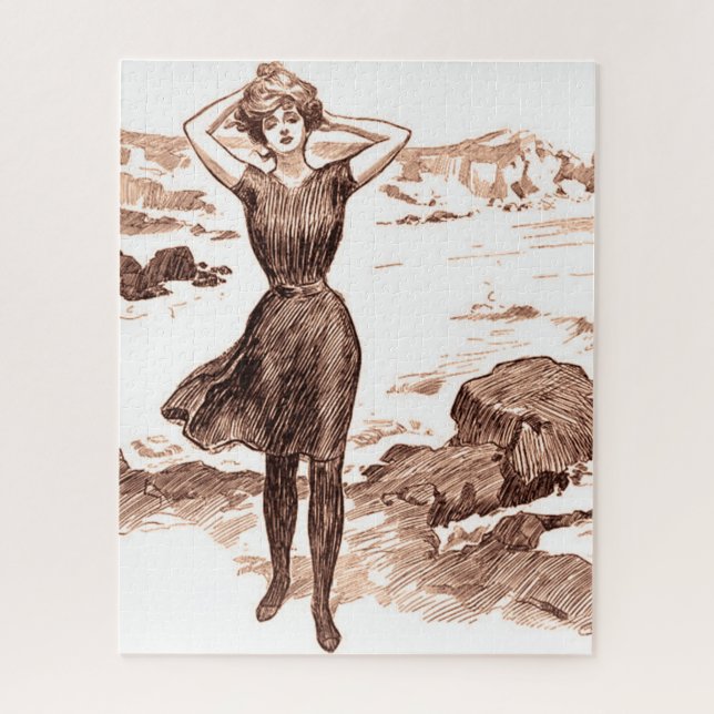 Mermaid Beach Gibson Girl Victorian Antique Jigsaw Puzzle (Vertical)